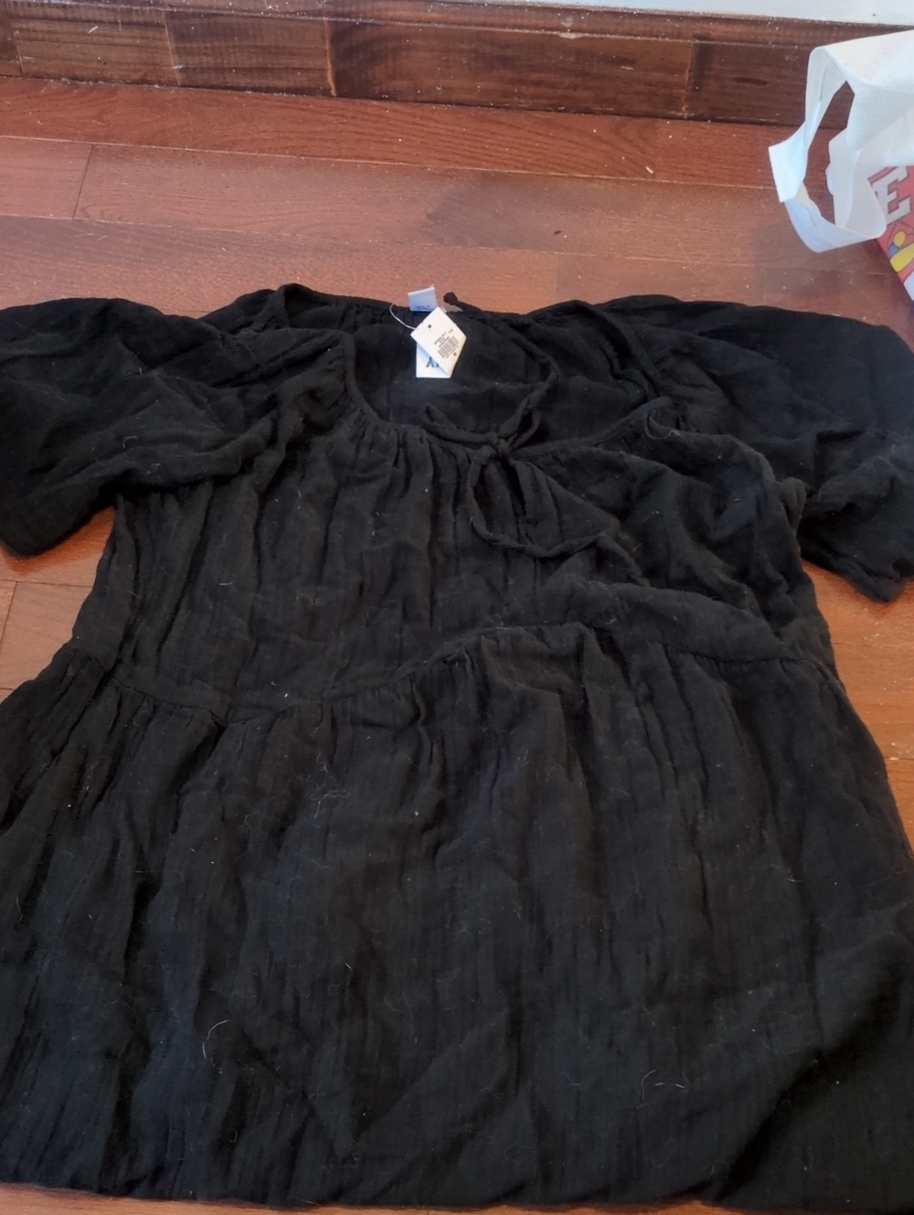 Old Navy Black Peasant-Style Dress with Tie Neck